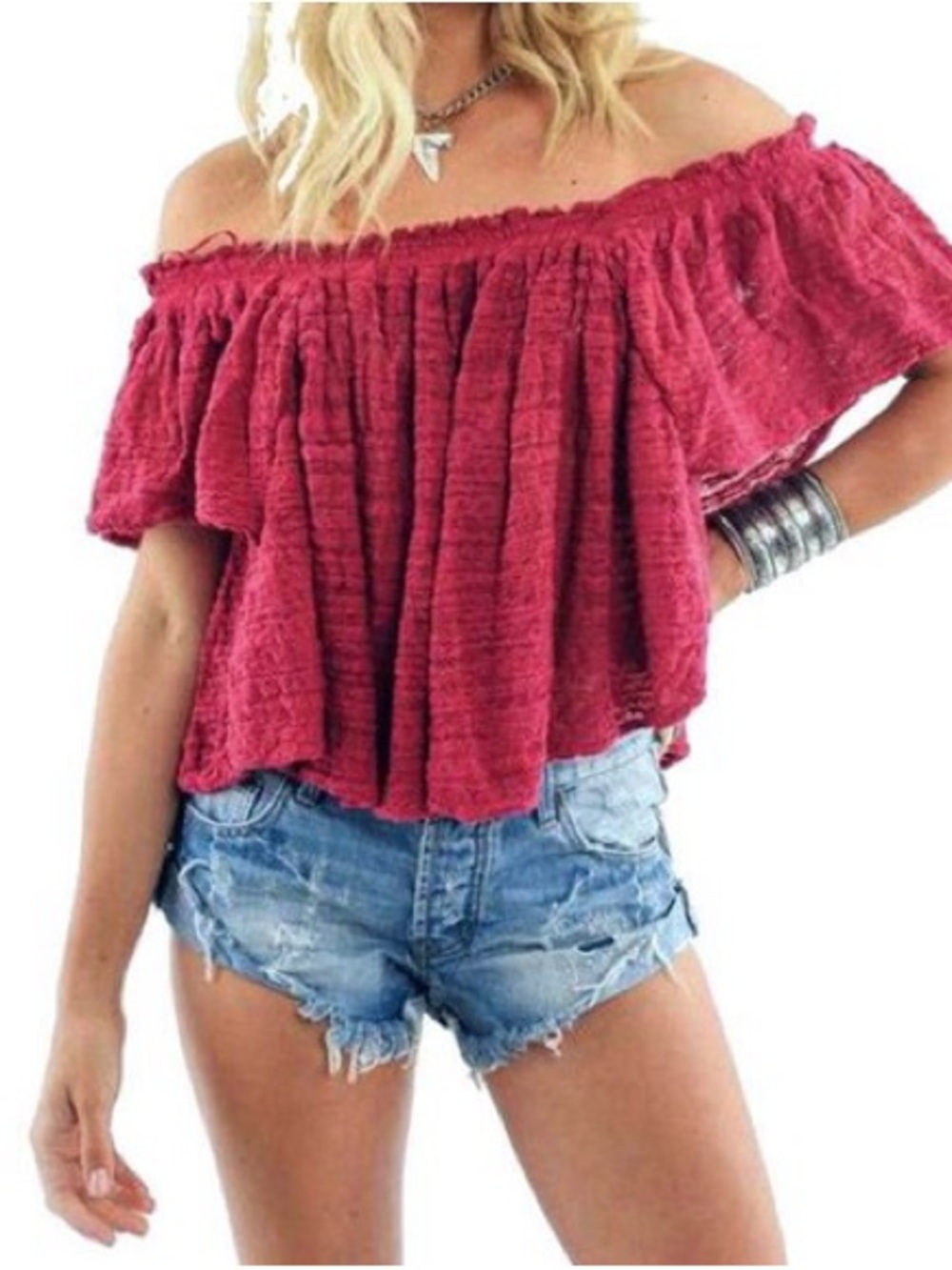 Free People Off-Shoulder Knit Blouse